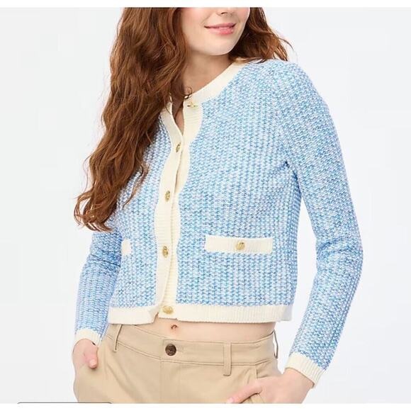 NEW J Crew Factory Popcorn Stitch Lady Jacket Blue Preppy Old Money Classic L - Picture 2 of 8